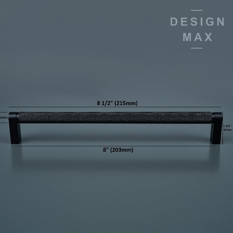 Knurled Matte Black Solid Brass Cabinet Pull