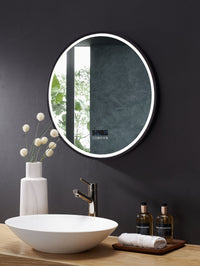 Cirque Round LED Lighted Bathroom Vanity Black Framed Mirror