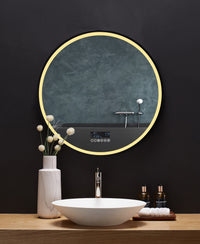 Cirque Round LED Lighted Bathroom Vanity Black Framed Mirror