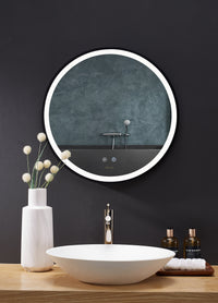 Cirque Round LED Lighted Bathroom Vanity Black Framed Mirror