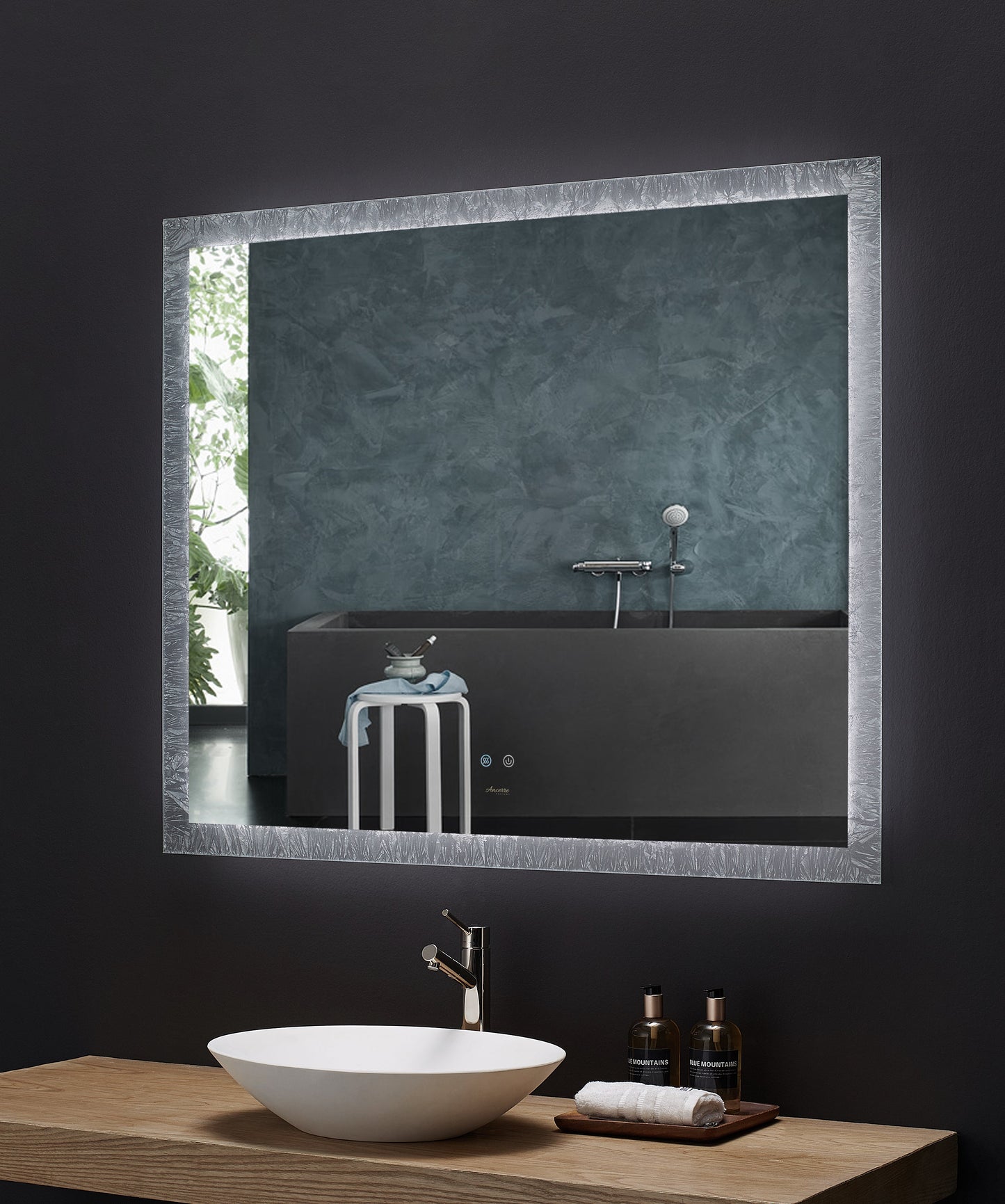 Frysta LED Frameless Rectangular Mirror Lighted Bathroom Vanity with Dimmer and Defogger