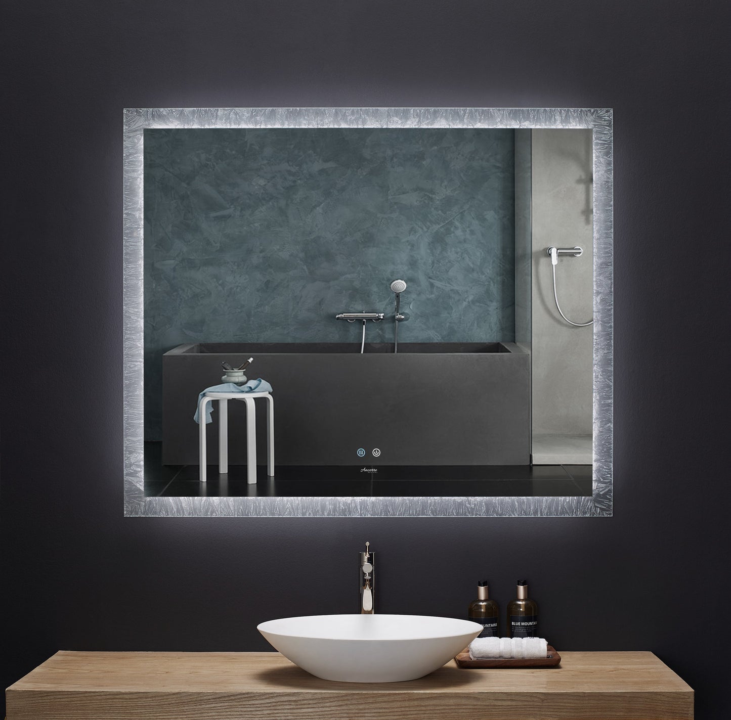 Frysta LED Frameless Rectangular Mirror Lighted Bathroom Vanity with Dimmer and Defogger