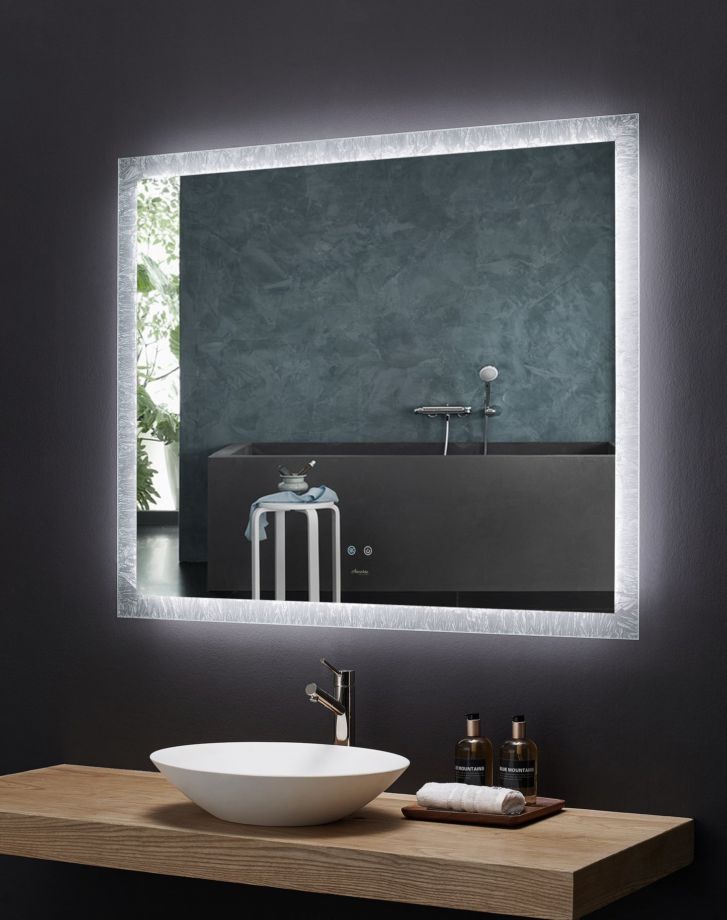 Frysta LED Frameless Rectangular Mirror Lighted Bathroom Vanity with Dimmer and Defogger