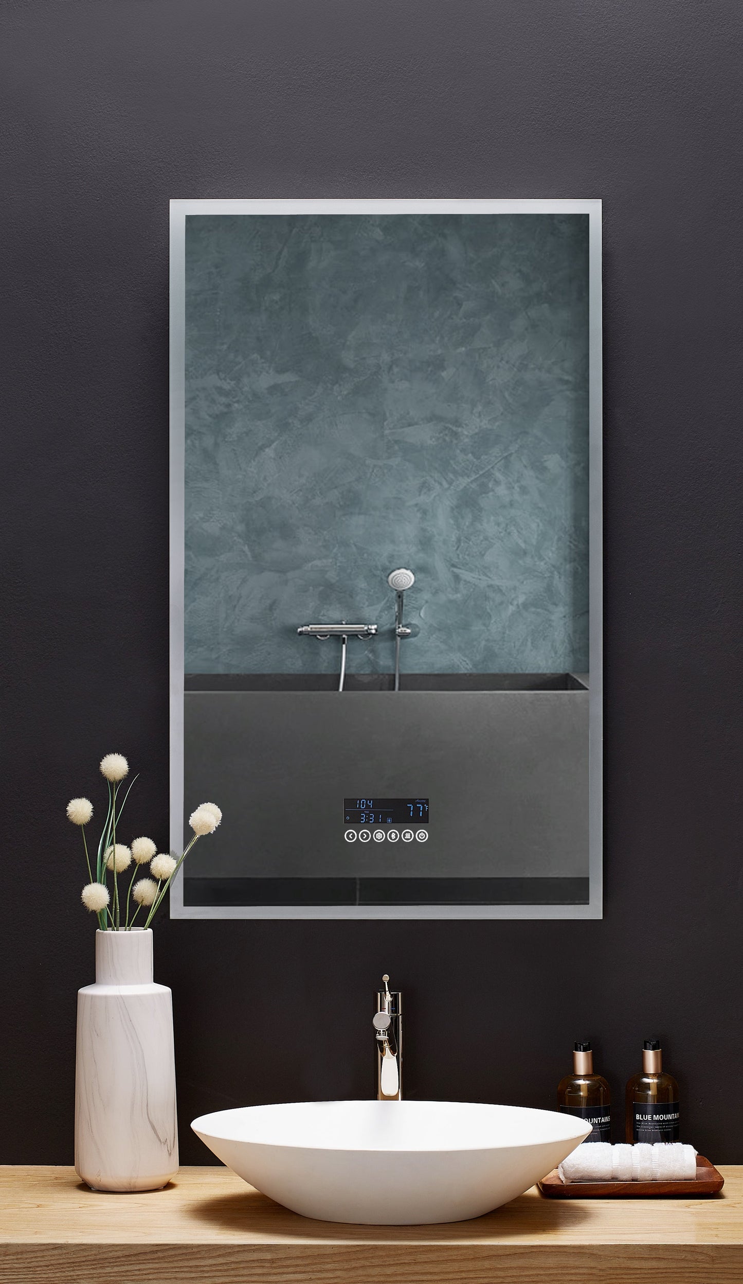 Immersion LED Lighted Bathroom Vanity Mirror with Bluetooth, Defogger, and Digital Display