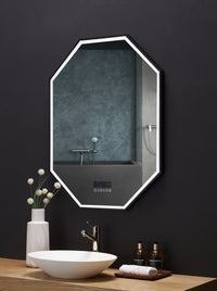 Otto LED Octagon Black Framed Lighted Bathroom Vanity Mirror with Bluetooth and Digital Display