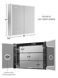 Pagani LED Mirror Cabinet with Defogger, Dimmer, Magnifier & USB outlet