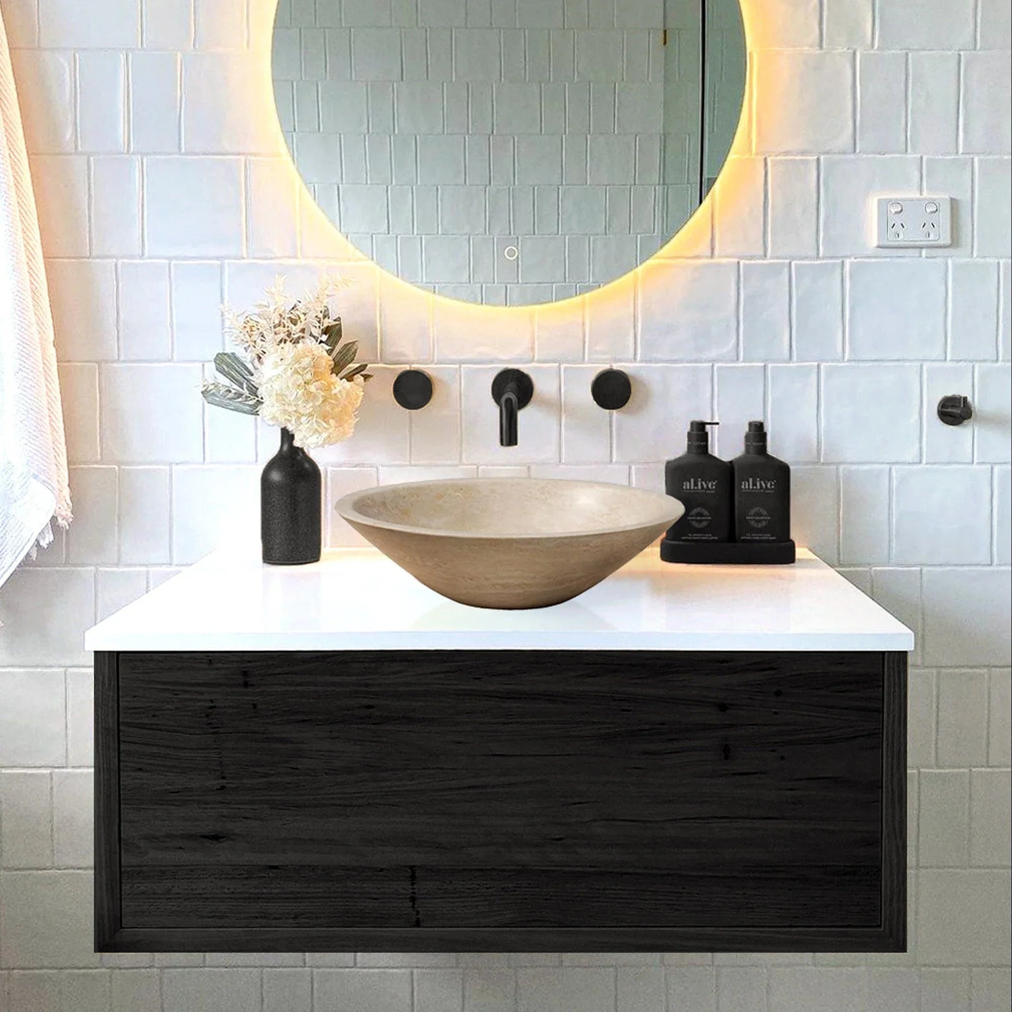 Light Beige Travertine Natural Stone Oval Above Vanity Bathroom Vessel Sink Polished
