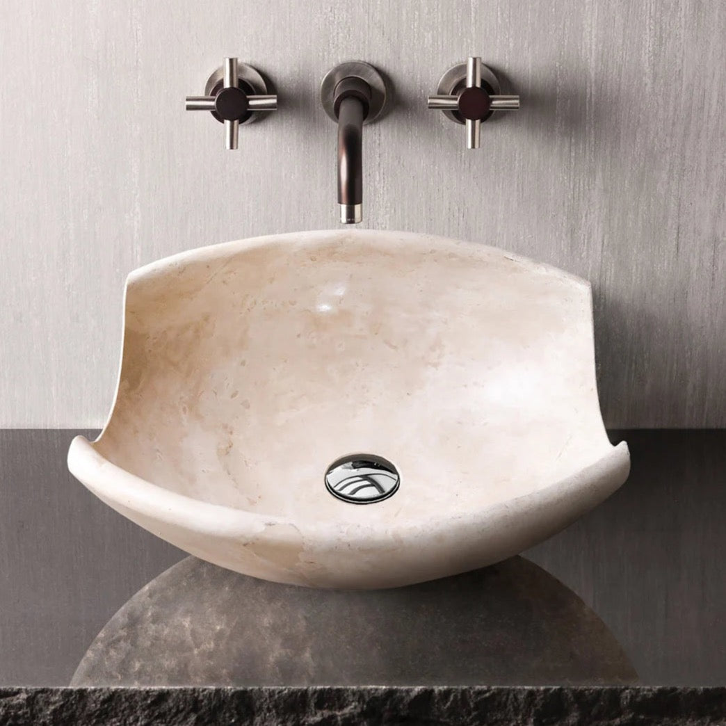 Light Travertine Natural Stone Special Shape Above Vanity Bathroom Sink Honed