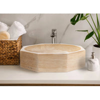 Light Beige Travertine Octagon Above Vanity Bathroom Vessel Sink Polished