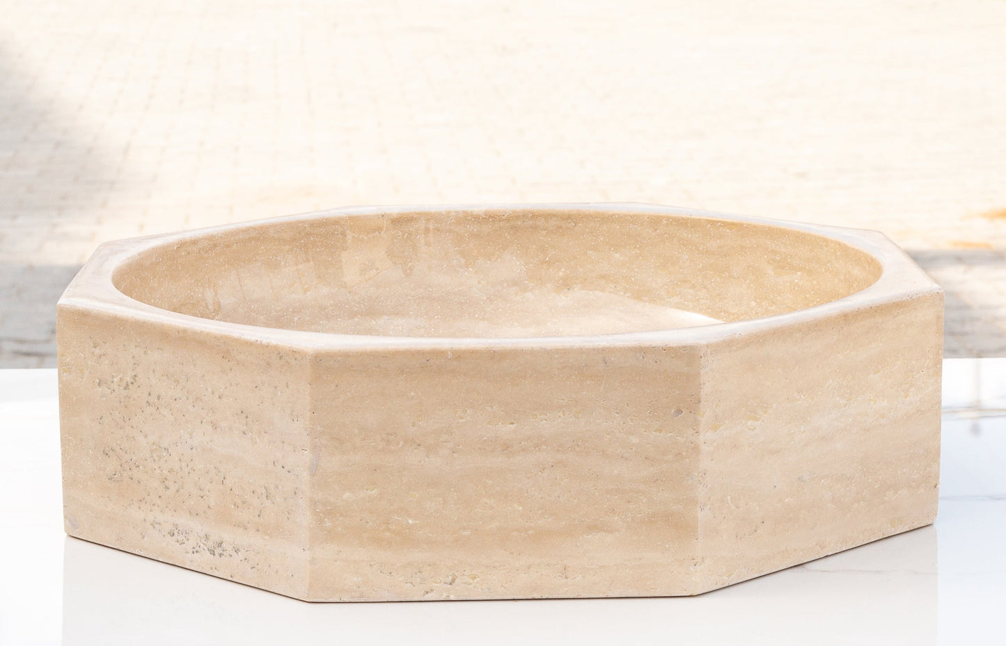 Light Beige Travertine Octagon Above Vanity Bathroom Vessel Sink Polished