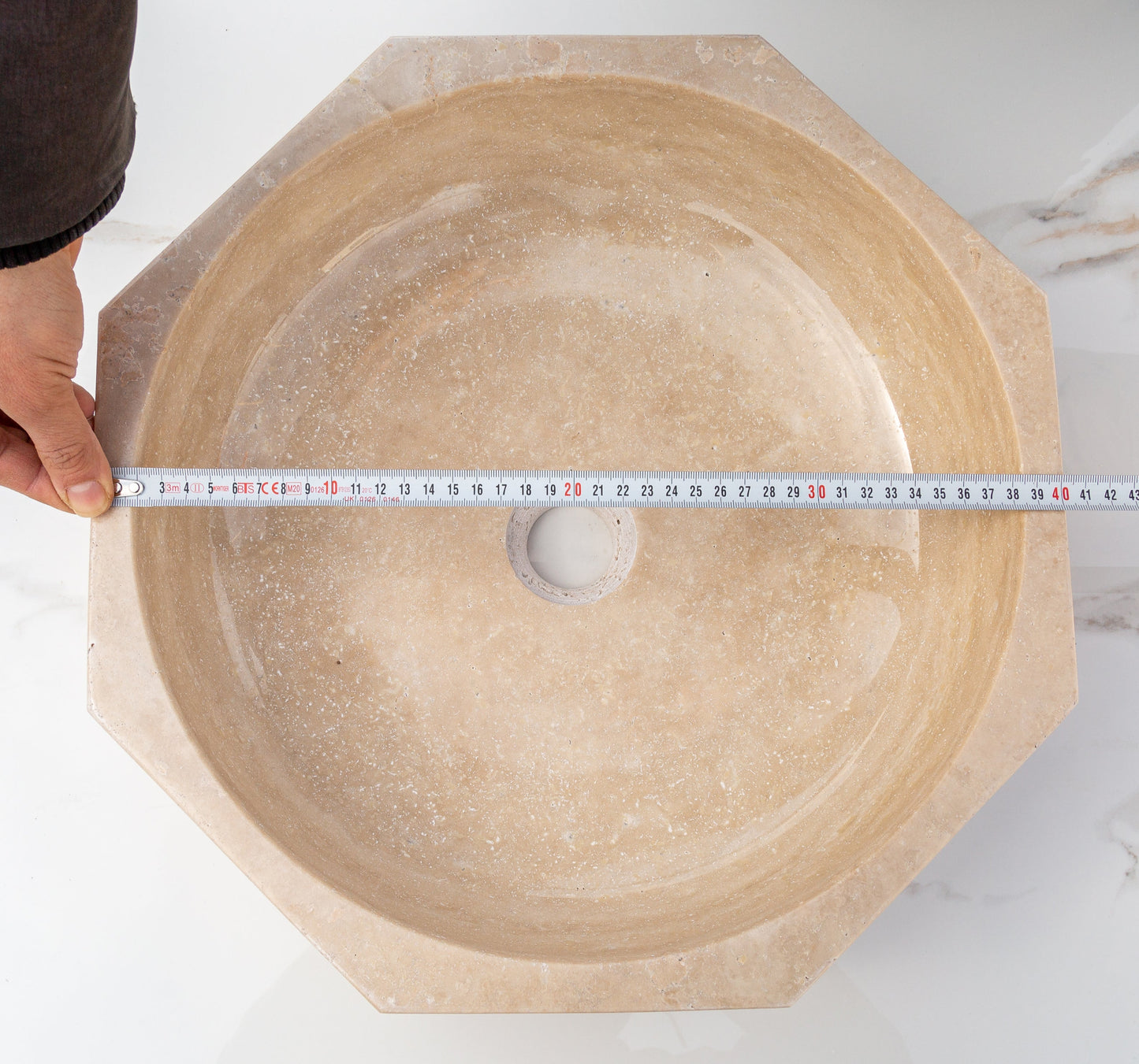 Light Beige Travertine Octagon Above Vanity Bathroom Vessel Sink Polished