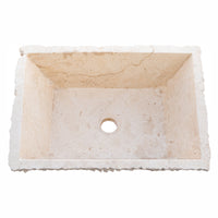 Troia Light Rustic Travertine Rectangular Above Vanity Bathroom Sink Hand Chiseled Exterior