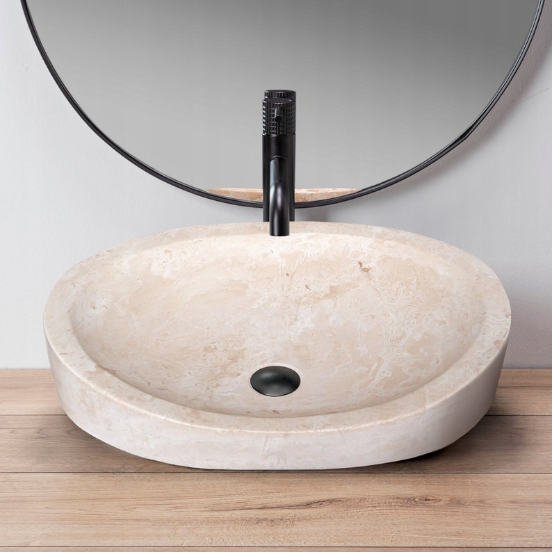 Light Travertine Natural Stone Designer Above Vanity Bathroom Vessel Sink Honed