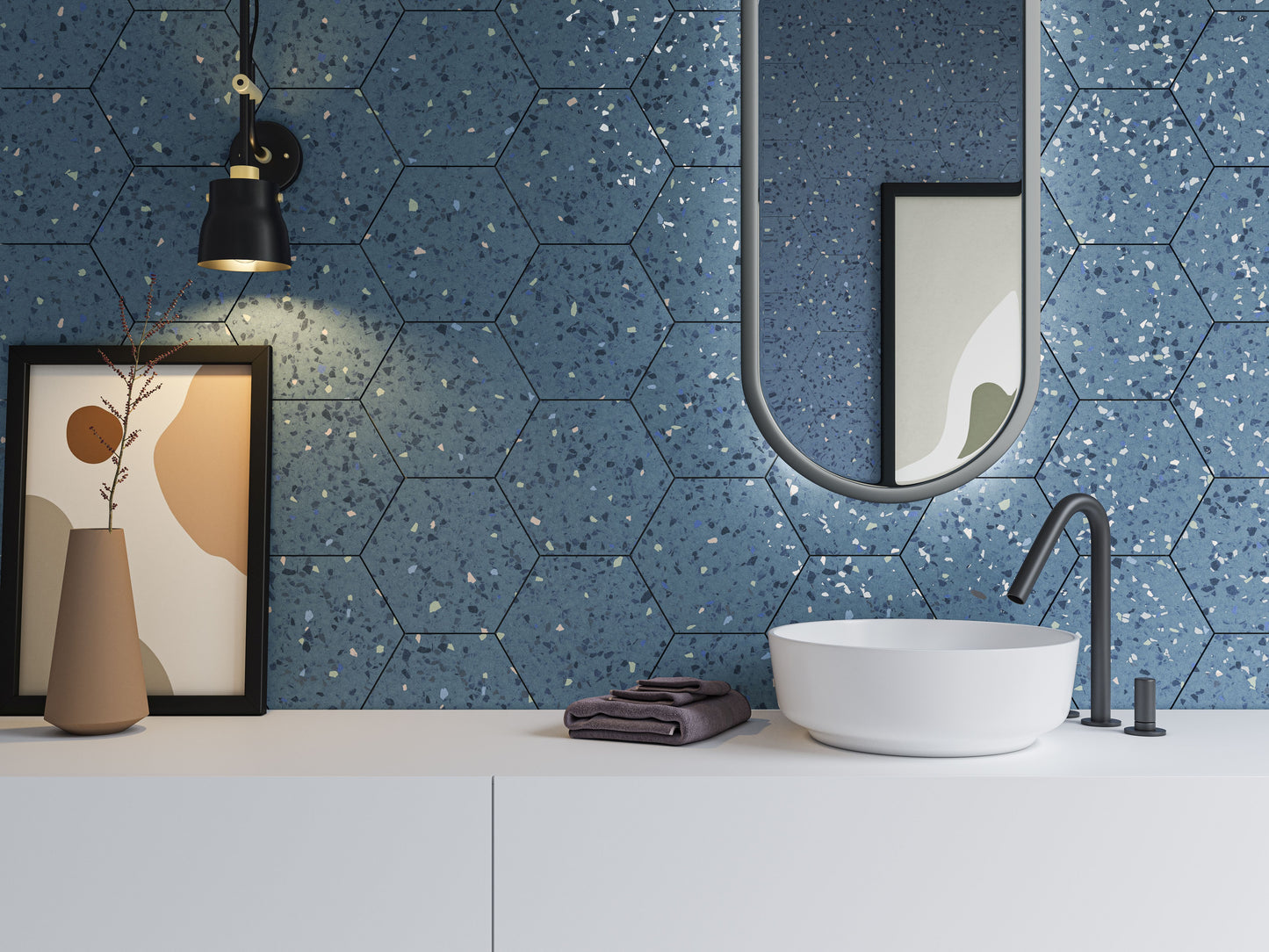 8x10 Hexagon Spark Blue porcelain tile - Industry Tile