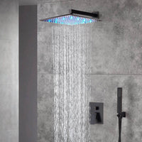 12-Inch Wall-Mounted Rainfall Shower Faucet System in Oil Rubbed Bronze - Options for LED or Non-LED Light, Includes Hand Shower