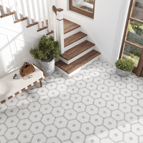 Marble Blossom Beige, Gray & White Polished Mosaic Tile