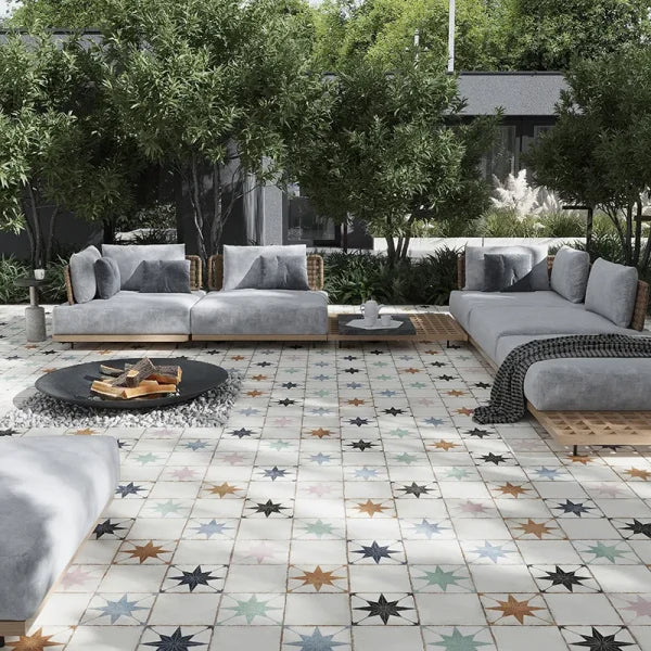 Heritage Compass Blush & White 8" x 8" Star Matte Porcelain Tile