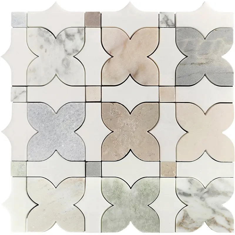 Floral Clover Multicolor Polished Natural Stone Mosaic Tile
