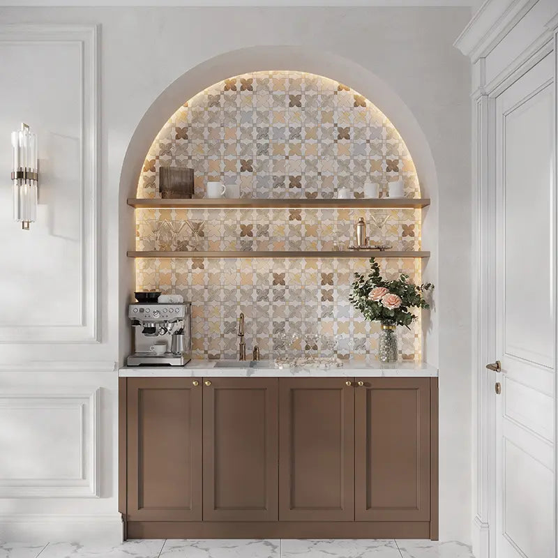 Floral Clover Multicolor Polished Natural Stone Mosaic Tile
