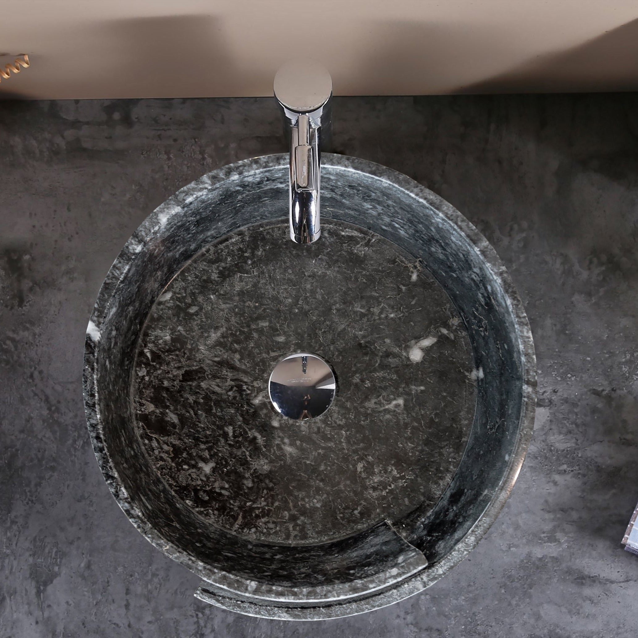 Natural Stone Black Marble Design Above Vanity Bathroom Sink Polished (D)16" (H)6"