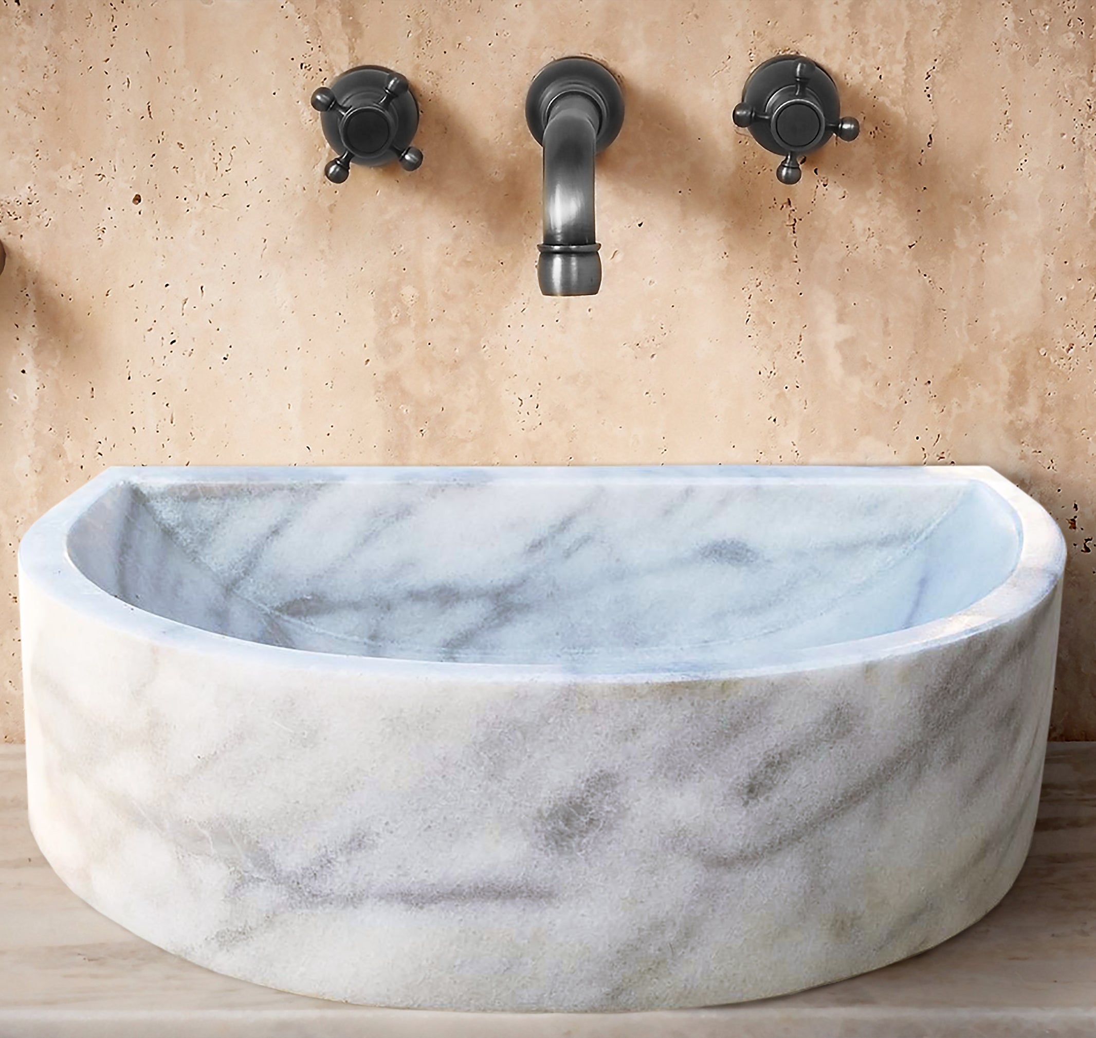 Natural Stone Carrara White Marble Wall-Mount Bathroom Marble Sink (W)24" (L)20" (H)6"