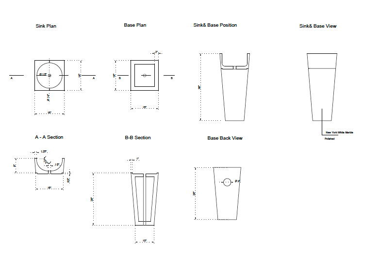 Natural Stone New York White Marble Stand-alone Pedestal Cone Shaped Bathroom Sink