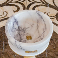 New York White Marble Round Bathroom Above Vanity Sink Polished (D)12" (H)5"