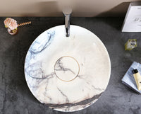 New York Marble Natural Stone Round Above Vanity Bathroom Sink Polished (D)15.5" (H)4.5"