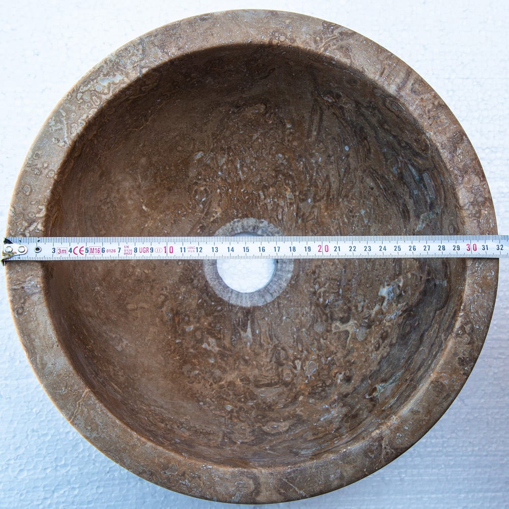 Noce Brown Travertine Natural Stone Round Above Vanity Bathroom Sink (D)12.5" (H)6"