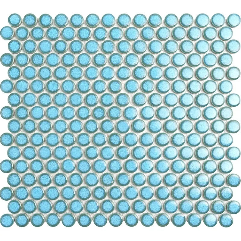 Penny Round Aqua Glossy Porcelain Tile Mosaic - Tilevanity.com