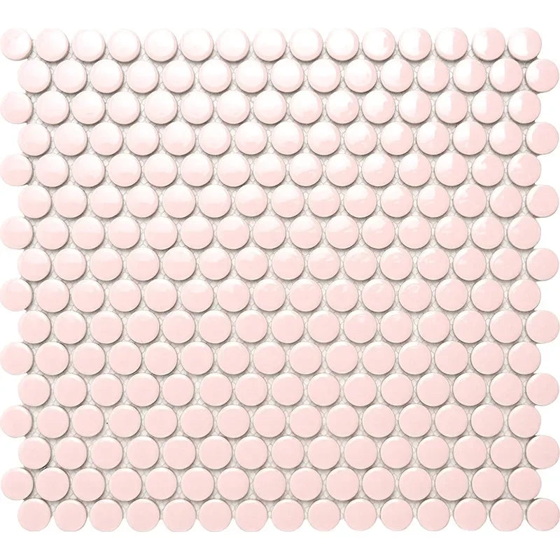 Penny Round Pink Glossy Porcelain Tile Mosaic - Tilevanity.com