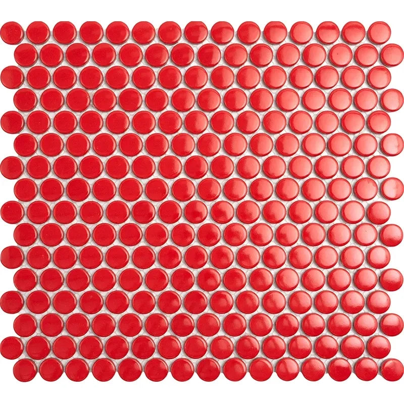 Penny Round Red Glossy Porcelain Tile Mosaic - Tilevanity.com