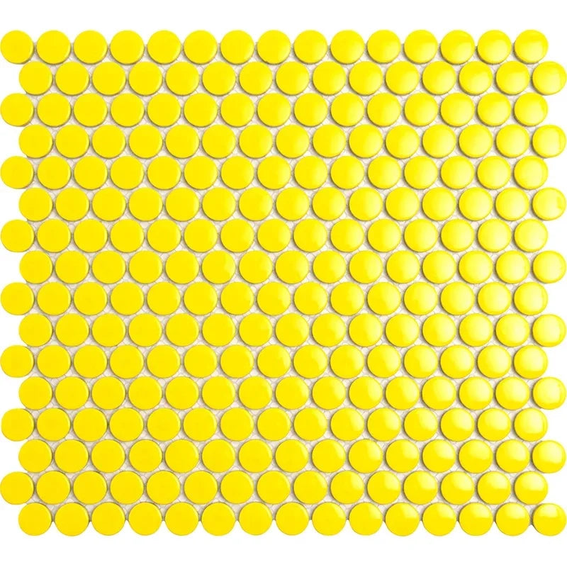 Penny Round Yellow Glossy Porcelain Tile Mosaic - Tilevanity.com