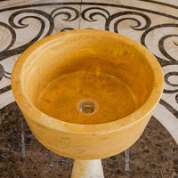 Oasis Gold Travertine Natural Stone Above Vanity Tapered Bathroom Sink Honed (D)16" (H)6"