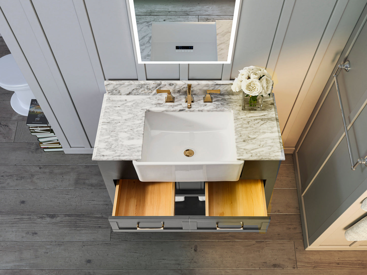 Hayley Bathroom Vanity with Sink and Carrara White Marble Top Cabinet Set