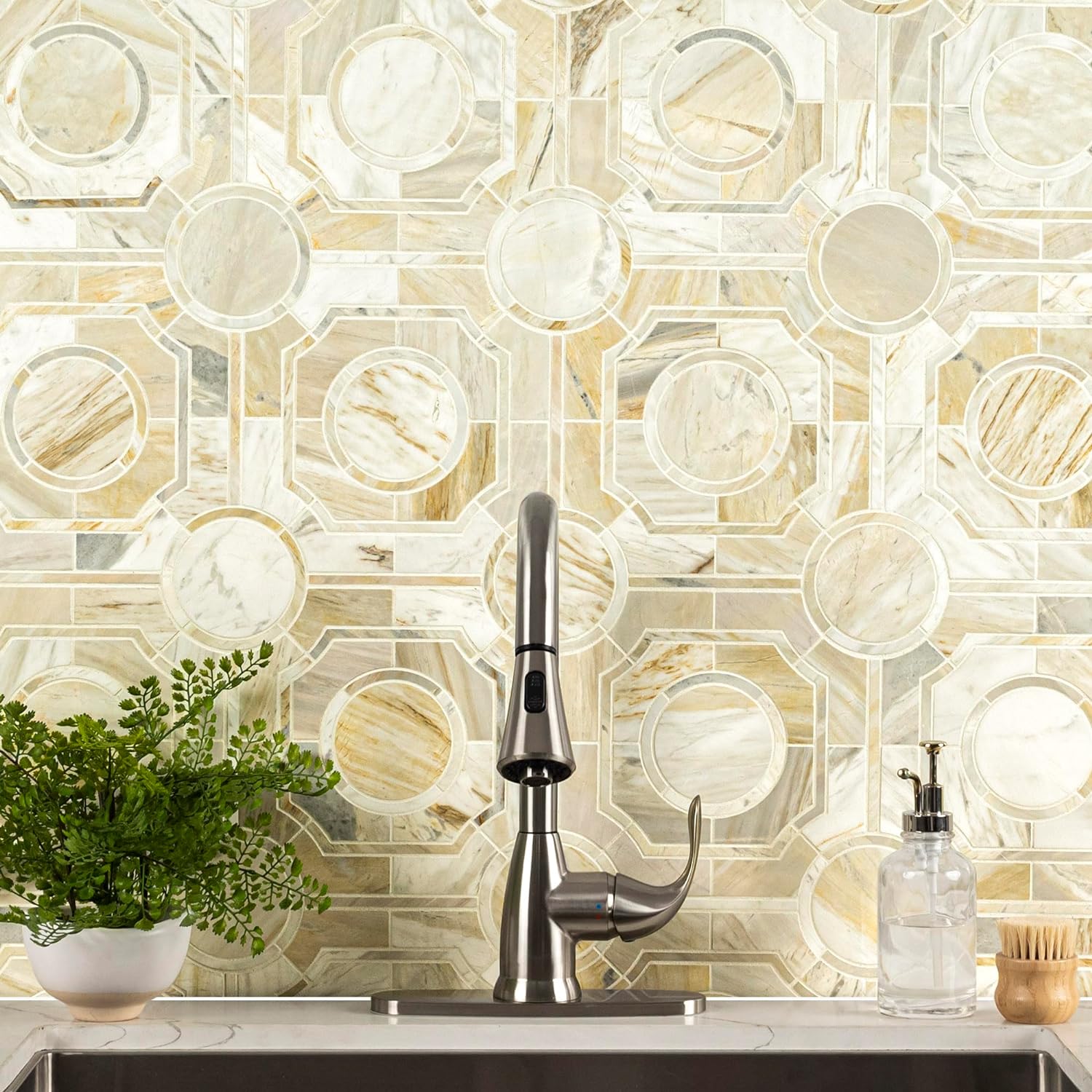 Aurora Gold Regent Honed Marble Mesh Mounted Mosaic Tile - Industry Tile
