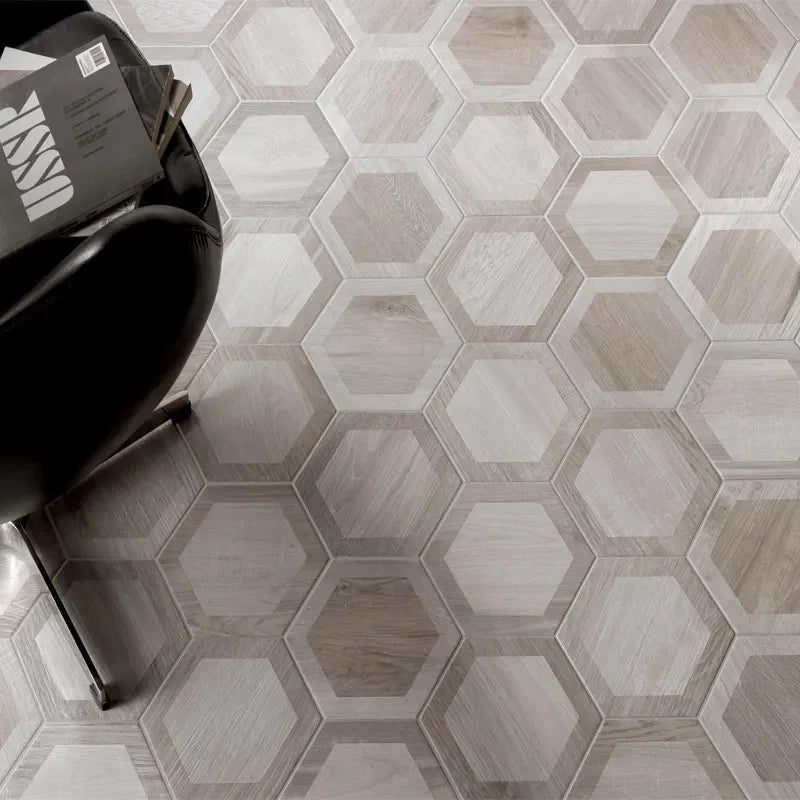 Woodline Hexagon Porcelain Tile 9.5x9.5" | 3 Colors