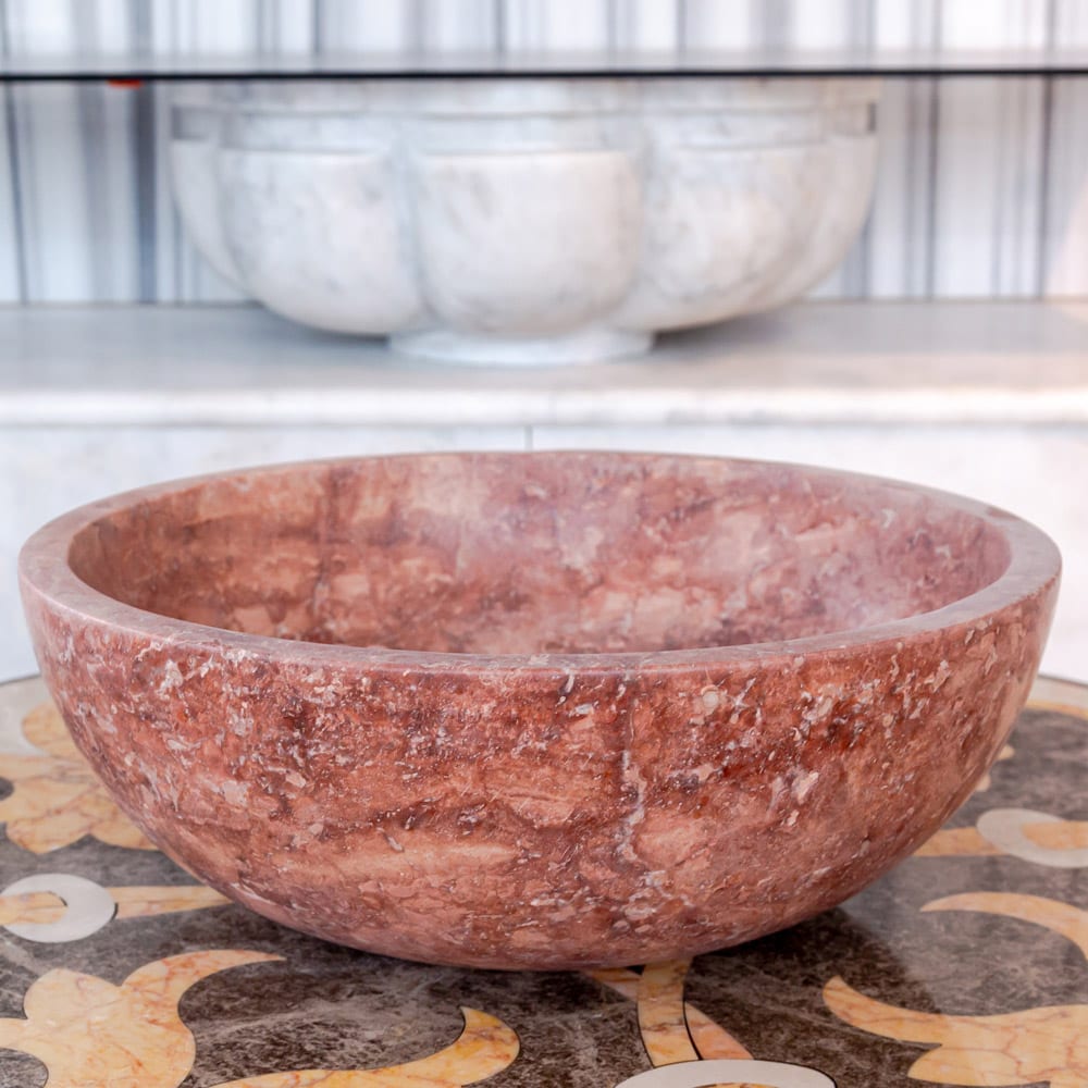 Red Travertine Natural Stone Round Above Vanity Bathroom Sink Honed/Matte (D)16" (H)6"