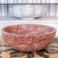 Red Travertine Natural Stone Round Above Vanity Bathroom Sink Honed/Matte (D)16" (H)6"