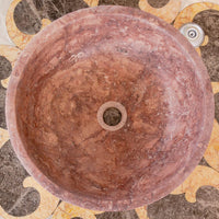 Red Travertine Natural Stone Round Above Vanity Bathroom Sink Honed/Matte (D)16" (H)6"