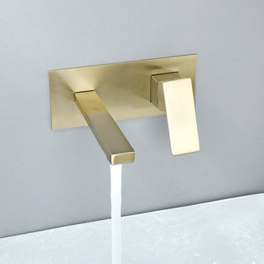 Brushed Gold wall mount bathroom sink basin faucet with pop up drain