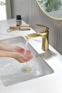 Brushed Gold Bathroom Sink Faucet single handle with pop up non-overflow brass drain