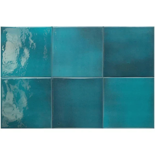 Splash Teal Gloss Porcelain Tile 6x6" | Pool Tile Collection - Tilevanity.com