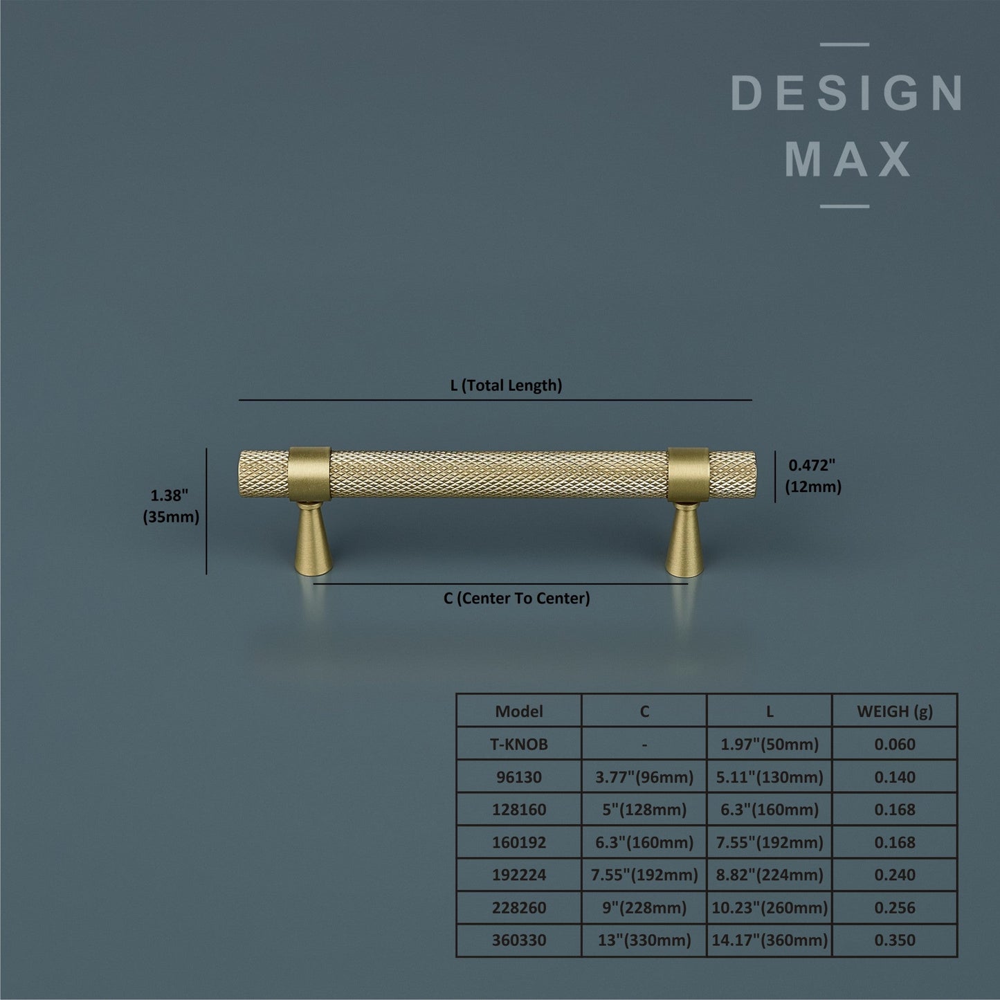 Gold Knurled Brass Cabinet Pull Handles