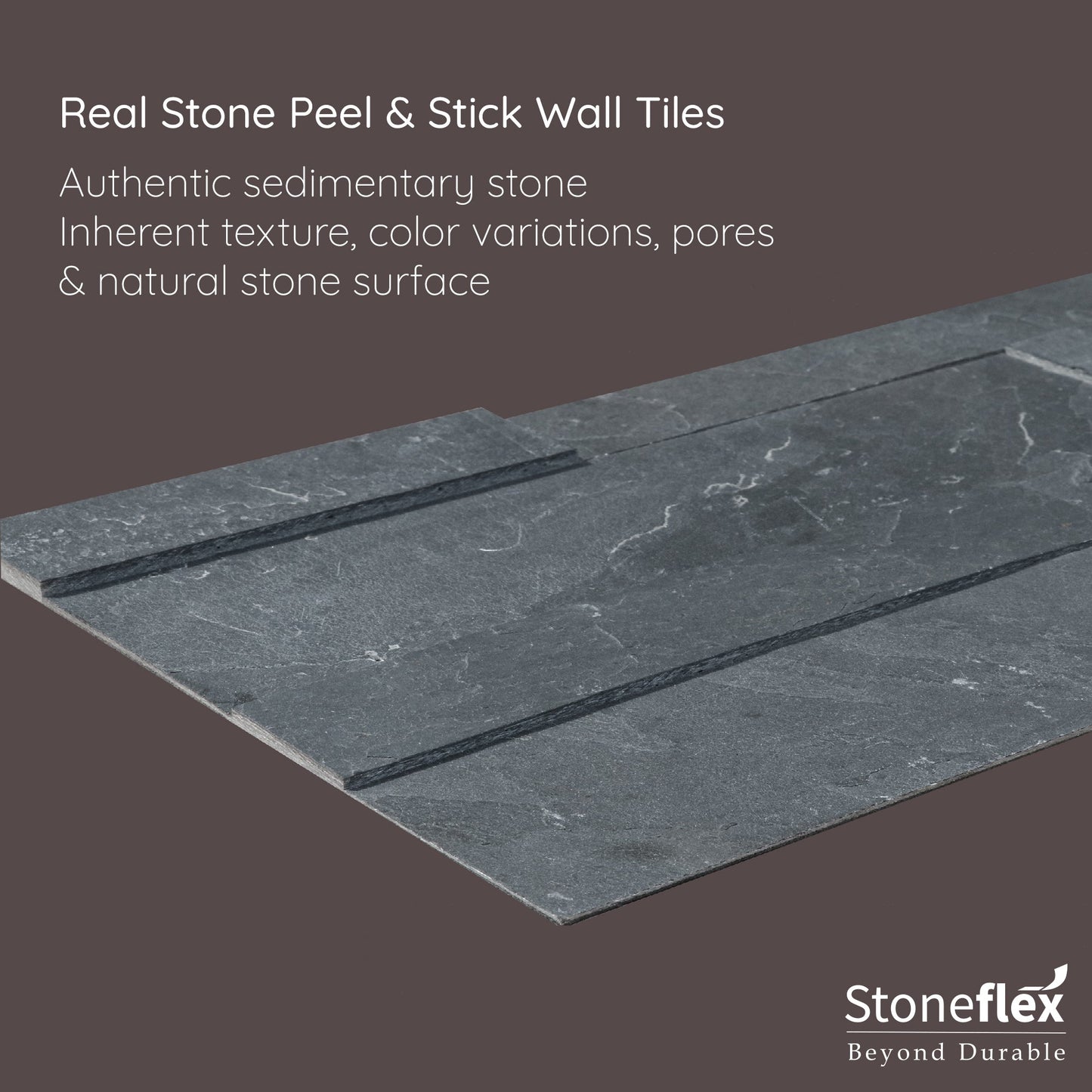 Shuttle Gray - Self-Adhesive 3D Peel & Stick Real Stacked Stone Tiles [Pack of 10]