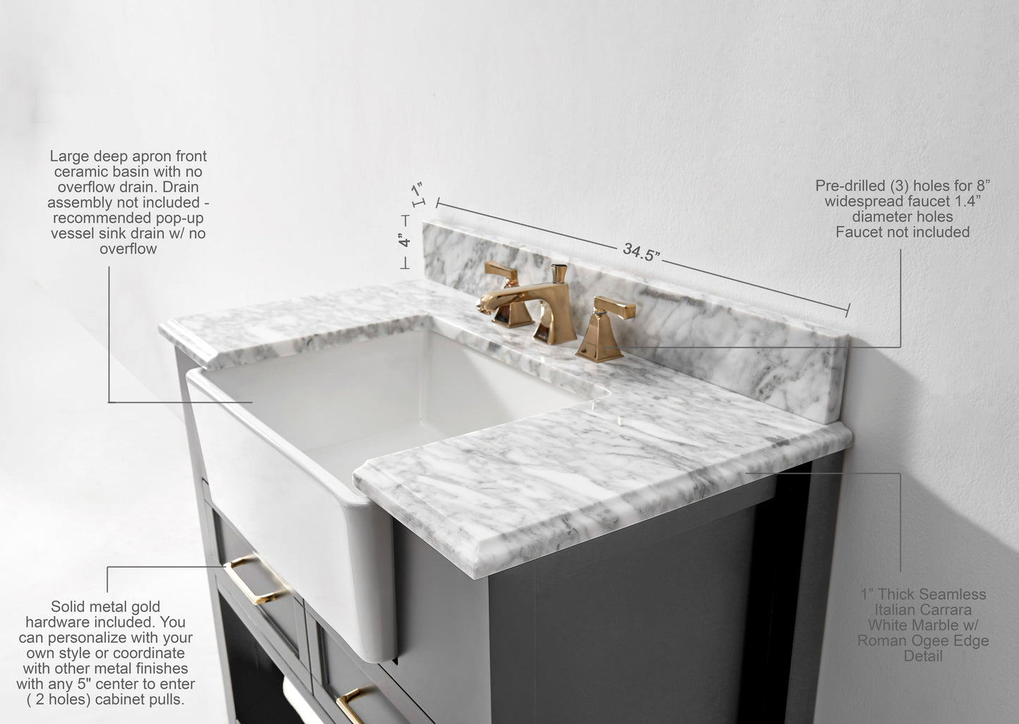 Hayley Bathroom Vanity with Sink and Carrara White Marble Top Cabinet Set