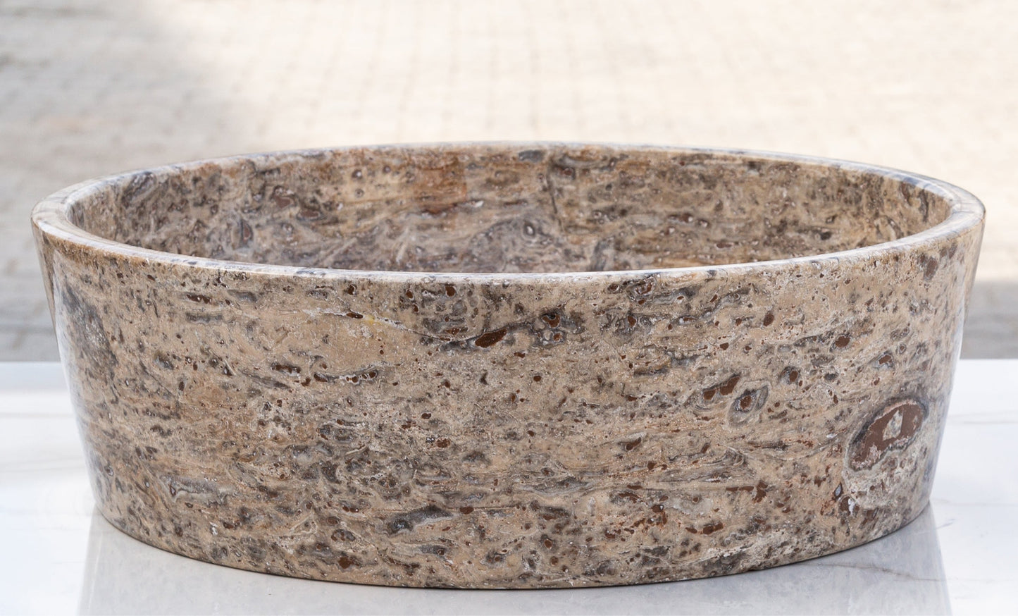 Silver Latte Travertine Natural Stone Above Vanity Bathroom Sink Polished (D)16" (H)5"