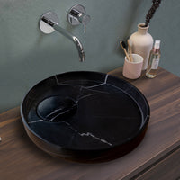 Natural Stone Toros Black Marble Above Vanity Designer Bathroom Sink Polished (D)17.5"