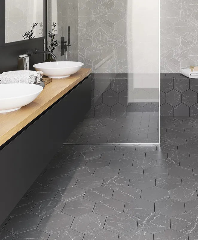 Marble Matte Hexagon Porcelain Tile  8" × 9"  | 2 Colors