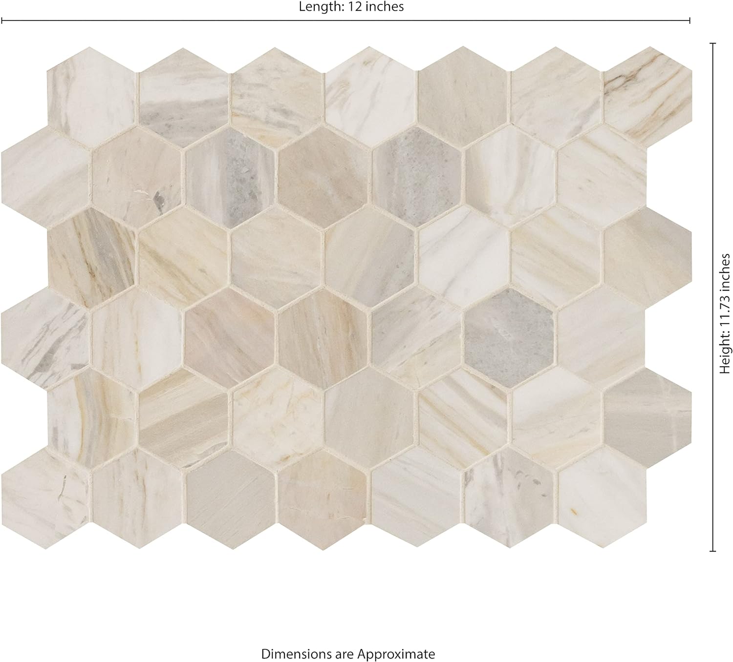 Aurora Gold 2" Hexagon Marble Mesh Mounted Mosaic Tile - Industry Tile